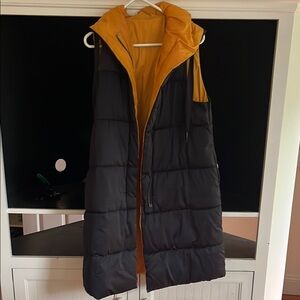 Zara Navy and Gold Long Puffer Vest